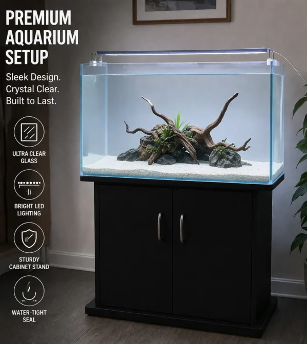 2 Feet Curved Aquarium 65L with Cabinet